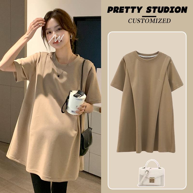 

Maternity Petite Coffee Khaki T-Shirt Dress - Short Sleeve, Loose Fit for Summer 2026 L [55-65 kg] хакі
