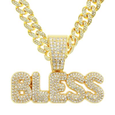 Cool Diamond Set Letter Personalized Combination Gold Pendant Necklace For Men+Cuban Chain