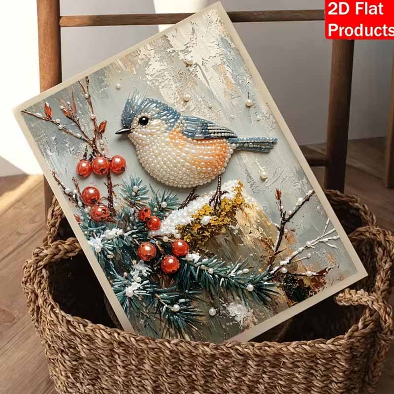 DIY Perlen- und Diamantmalerei-Set für Erwachsene und Anfänger. Wintervogel und Beeren Funkelnde Bastelkunst. Hauptwand-Dekor. Handgemachte Geschenke