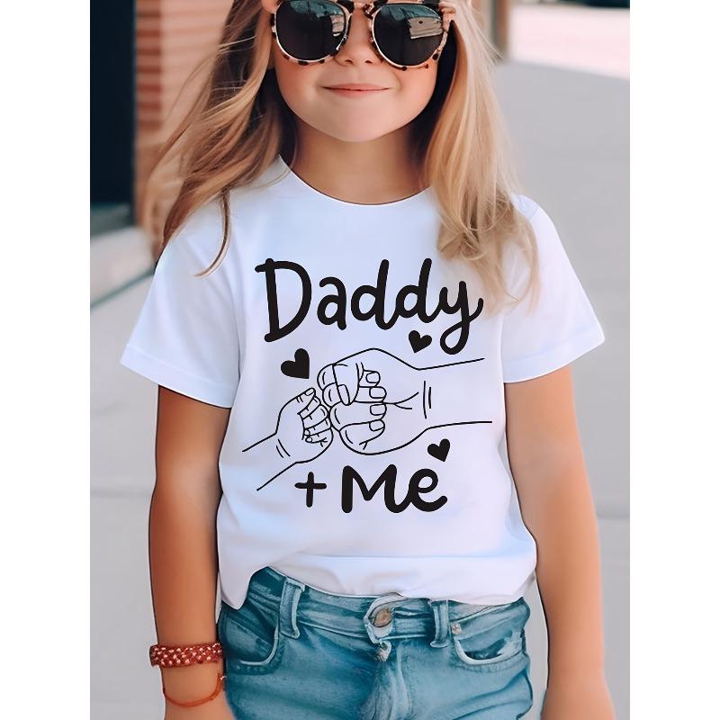 European sizes [Summer Fashion T-Shirt] Girls  Summer Fashion Short Sleeve T-Shirt |  Big Fist Meets Little Fist  Daddy + Me Print | Casual Top 98cm