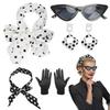1950s Costume Accessories 50s Scarf,Cats Eye Glasses,Bandana Tie Headband,Drop Dot Earrings Halloween Cosplay Costumes