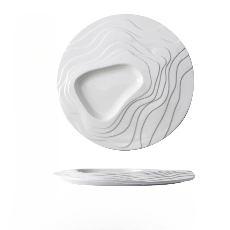 Złoty talerz jadalny z wypukłą wypukłą folią ceramiczną, wklęsły, wypukły, kreatywny talerz restauracyjny do kuchni molekularnej