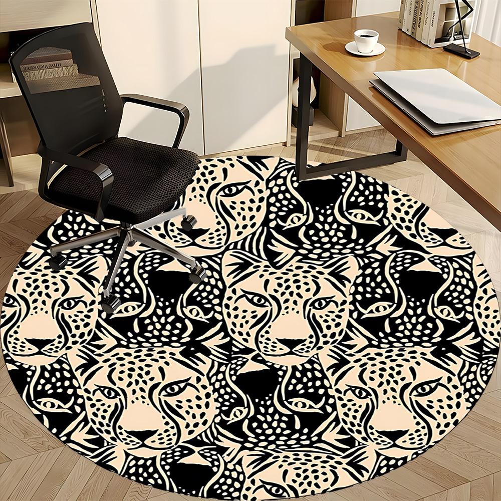 1pc Leopard Pattern Office Round Area Rug, Indoor Mat Suitable For Office, Under Office Chairs Bedroom Living Room Home Decor, Room Deco