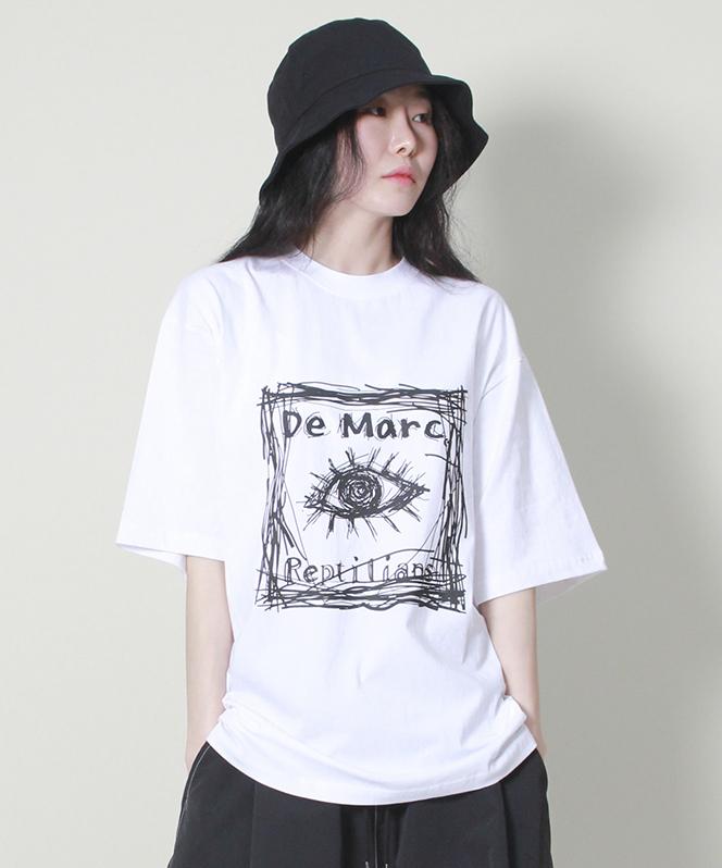 Deumakeu Oversized Square Print Short Sleeve T-Shirt White
