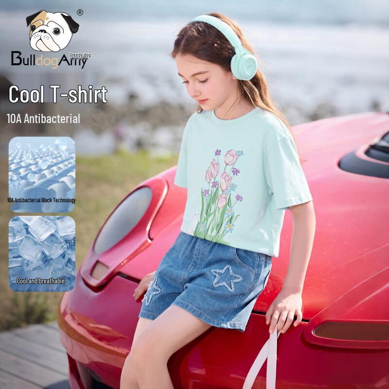 CHANZUIGOU Girls  Antibacterial Cool-Touch Tulip Print T-Shirt 150 cm