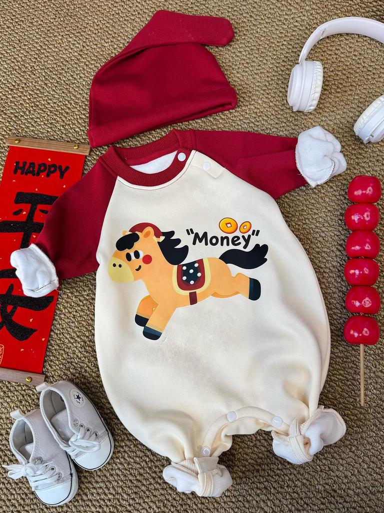 Korean Style Color Block Parent-Child Sweatshirt: Festive Crew Neck for Family of Three or Mother-Daughter Outfits.