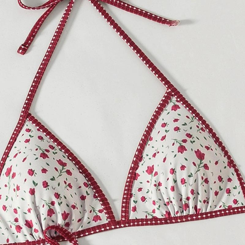 Swimsuit Women's New Floral Print Lace-up Sexy Girl Split Swimsuit