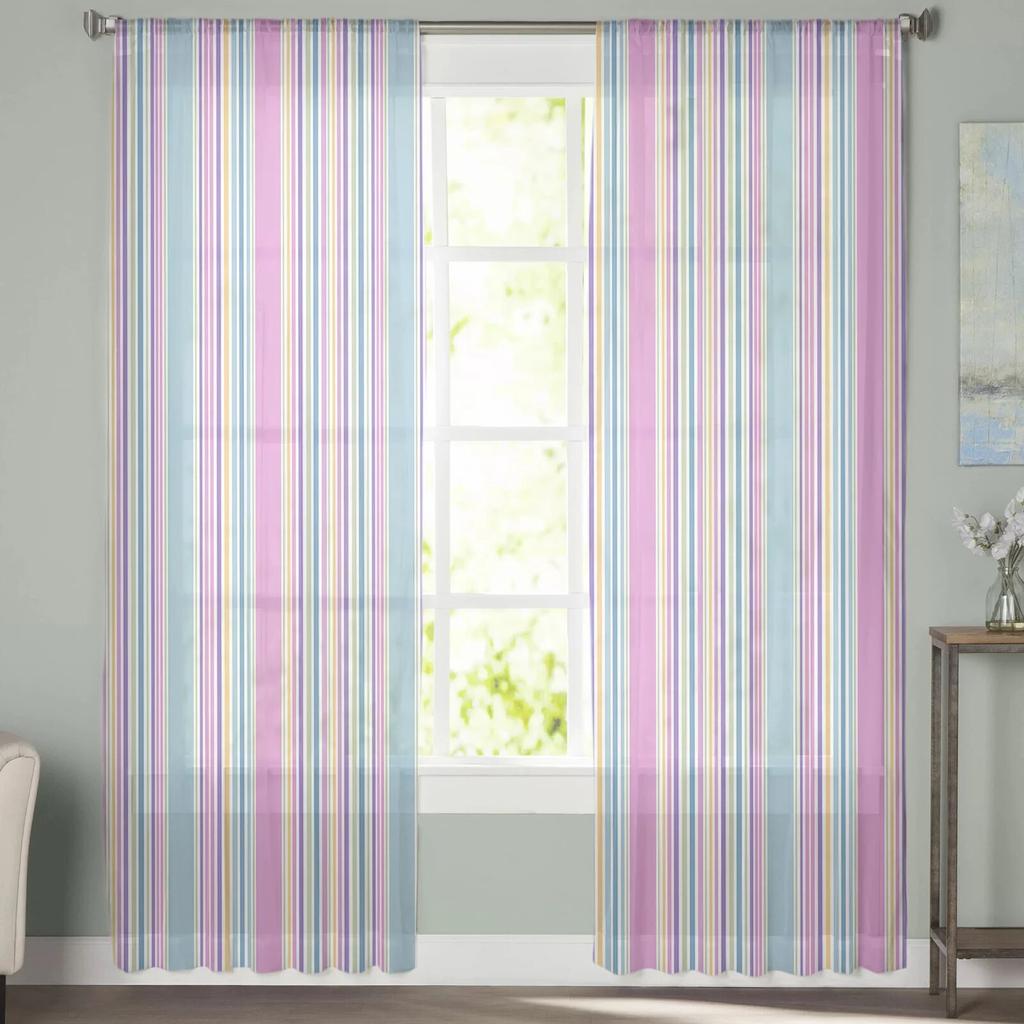 Colorful Striped Texture Tulle Curtains For Living Room Sheer Curtain For Bedroom Window Blinds Voile Curtains