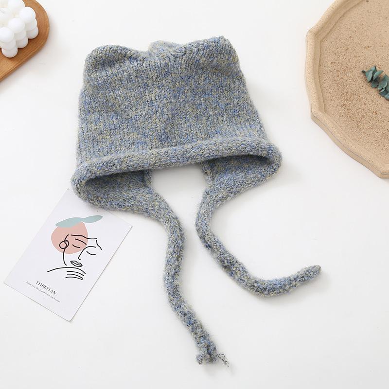 Fashion Ear Ear Protector Knitted Hat Women's Autumn and Winter Mohair Warm Ski Hat Student Hat