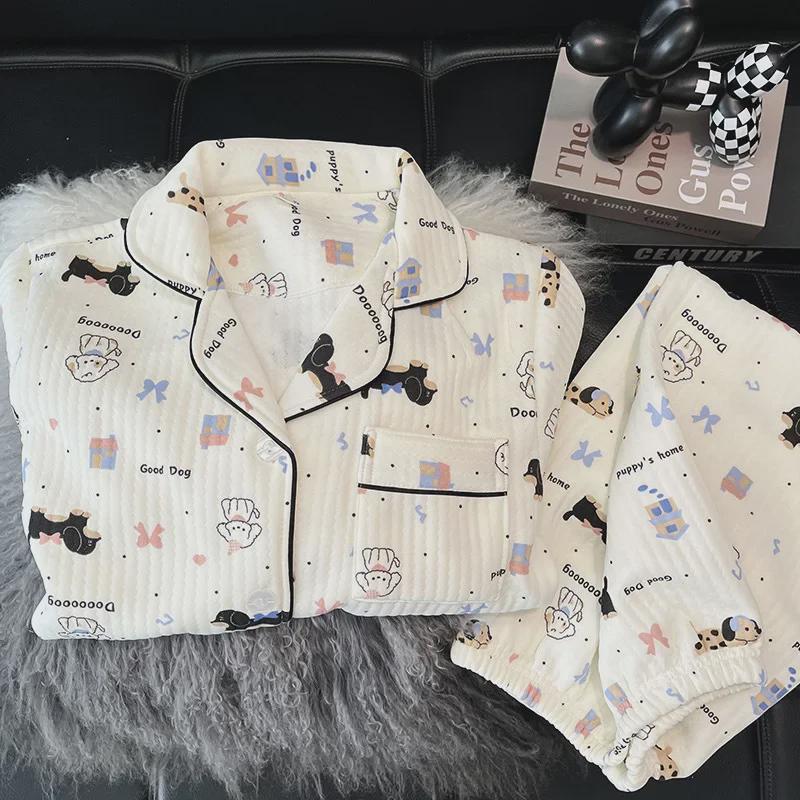 "Set de pijama de toamnă/iarnă pentru femei TikTok": Set din bumbac drăguț și călduros din două piese pentru purtat acasă"