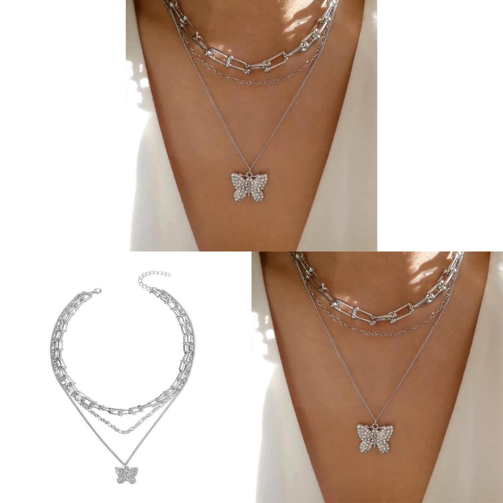 Vintage Butterfly Pendant Necklace For Women With Multi Layer Chain Accessory