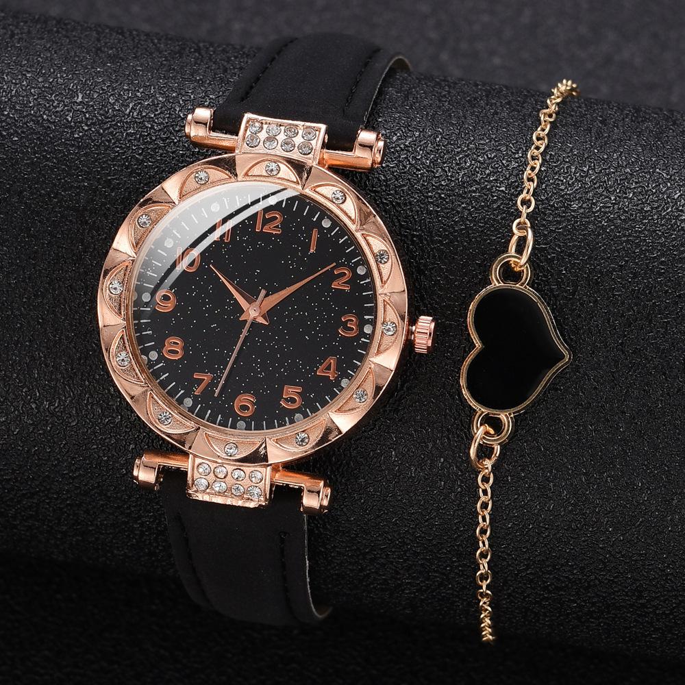Diamond Watch Women's Belt Digital Disc Quartz Watch High Value Clover Jewelry Watch Set
