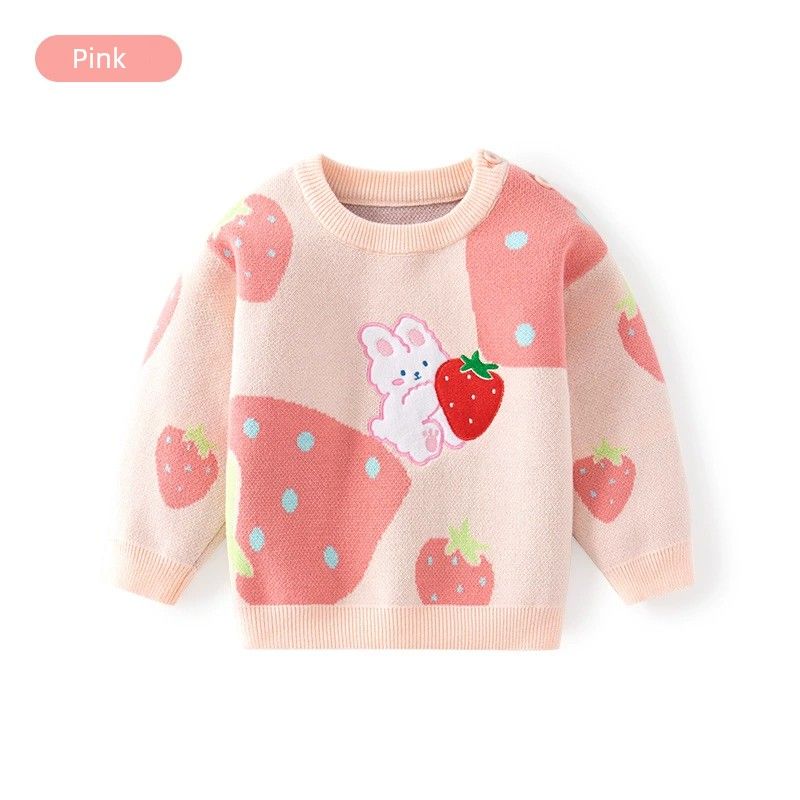 Cute Spring and Autumn Bunny Girl Combed Cotton Sweater