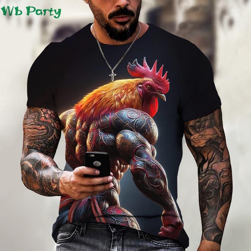 Animal Graphic T shirts Rooster Hero Print T-shirts for Men Funny 3D Print Fashion