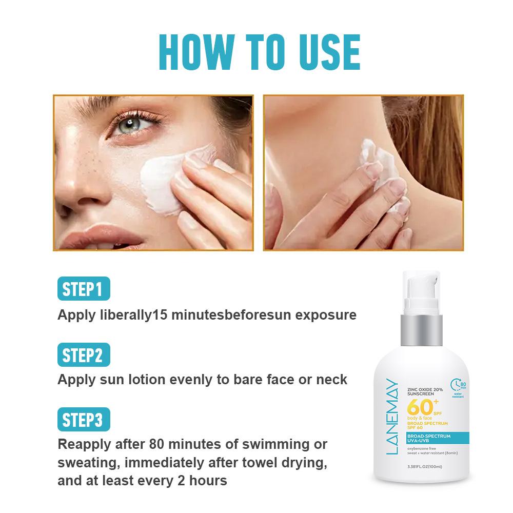 SPF60+ Daily Sun Protection Broad Spectrum - Hydroxy Acid and Vitamin E, Fast Absorption, Waterproof and Sweat-proof, Sunscreen, Suitable for The Body
