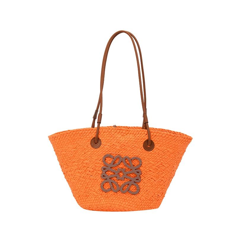 

Trendy Wicker Bag Handcrafted Straw Bag Casual Travel Shoulder Bag Medium Size Orange