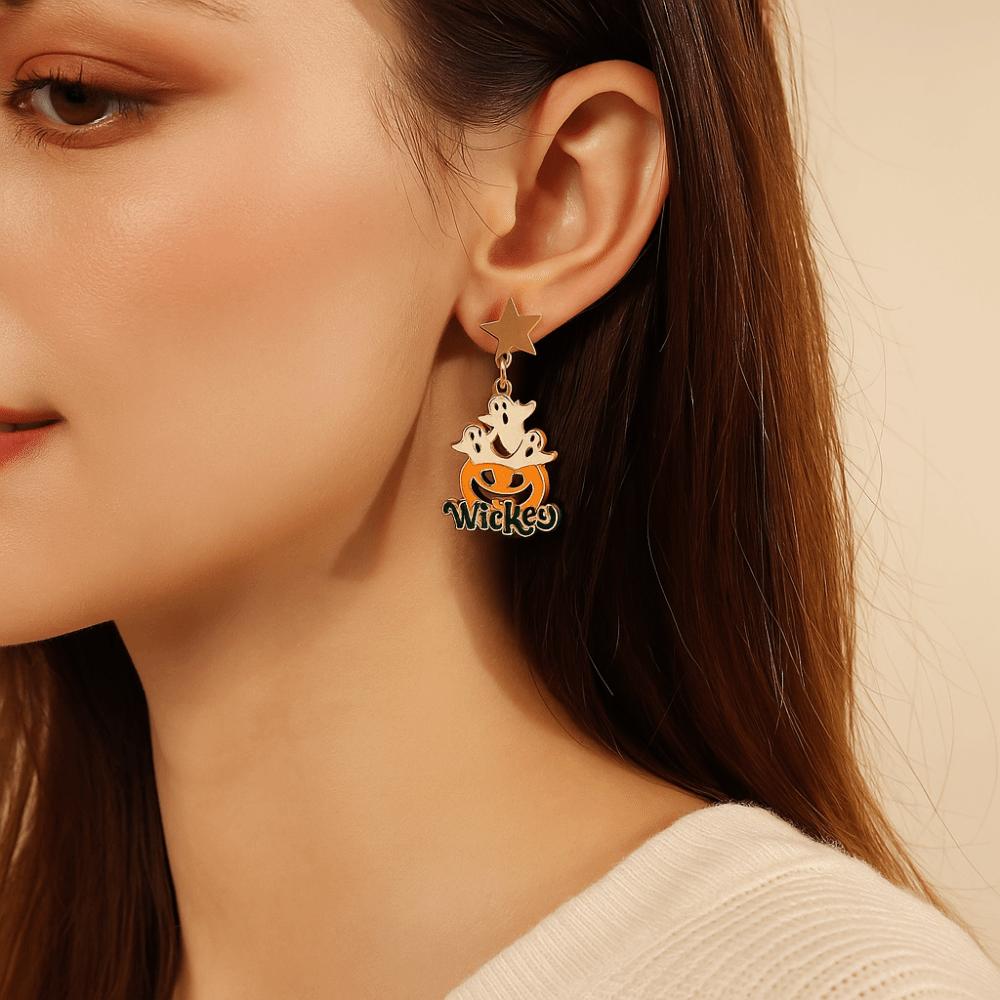 Enamel Halloween Earrings Star Pumpkin Dangle Earrings Exaggerated Ghost Ear Studs  Party