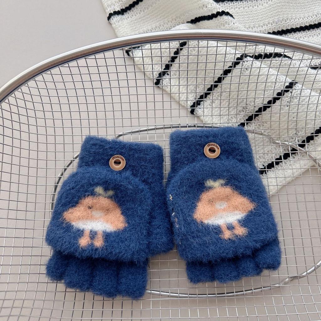 Kinderhandschuhe für 2-7 Jahre 25 Winter Cartoon Baby Kälteschutz Niedlich Warm Verdickt Fünf-Finger Klapp Halb-Finger