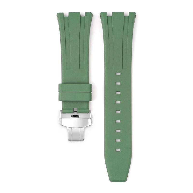 

26mm Soft FKM Fluoro Rubber Strap for AP Audemars Piguet Royal Oak 15400/15500/26331 Stainless Steel Butterfly Buckle Watch Band A зелений