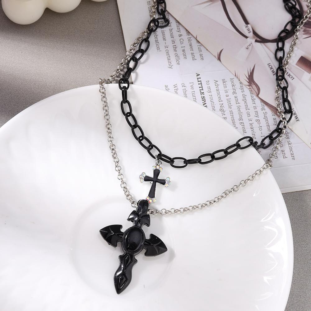 Fashion Multi-layer Cross Pendant Necklaces for Women Men Metal Steampunk Choker Necklace Hip Hop Jewelry Gifts