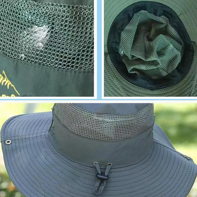 Summer Men Camping Big Brim Sun Protection Fisherman Hat Outdoor Riding Mountaineering Fish Hat Hiking Breathable Hat