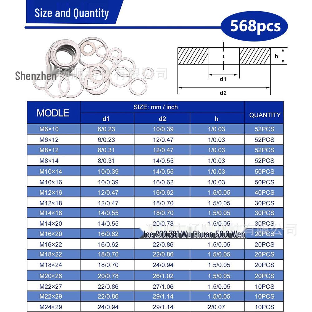450-Piece Aluminum Gasket & Sealing Ring Set: High-Temp Resistant, Spring Washer, M6-M24.