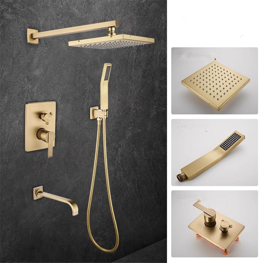 Tuqiu Antique Bronze Brass Bathroom Shower Faucet Valve Faucet Set With Square Shower Head Bathroom Wall Shower Kit