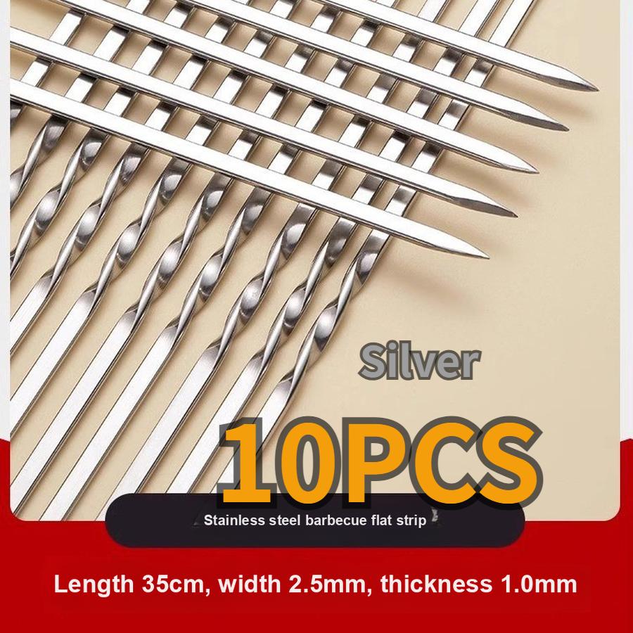 20 pcs Stainless Steel BBQ Skewing Pins for Meat, Lamb Skewers, Corn Fork, Flat Iron Skewer, Piercing Tool 10 PCS 2.5*350mm серебряный