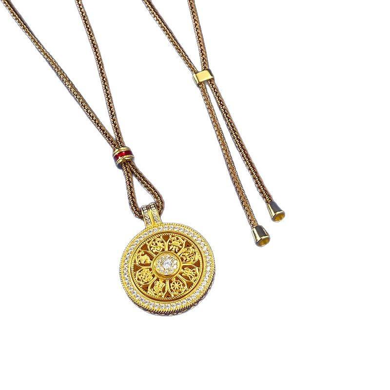 Jewelry Eight Treasures Compass Pendant Hollow Pattern Totem Rotatable Rope Necklace