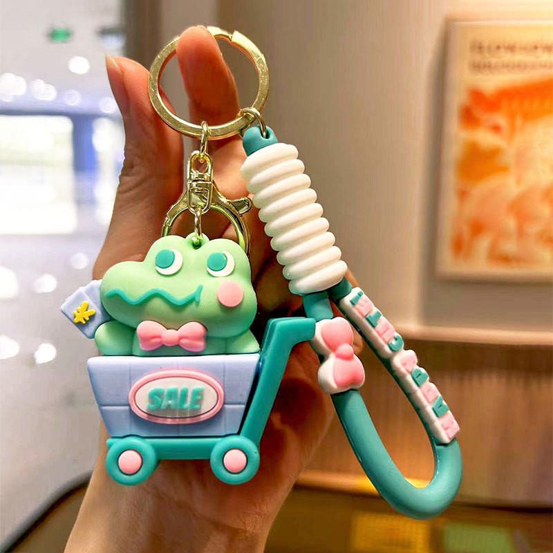 

Shopping Cartoon Animal Cart Keychain Accessories Doll Bag Pendant Gift Toy Frog