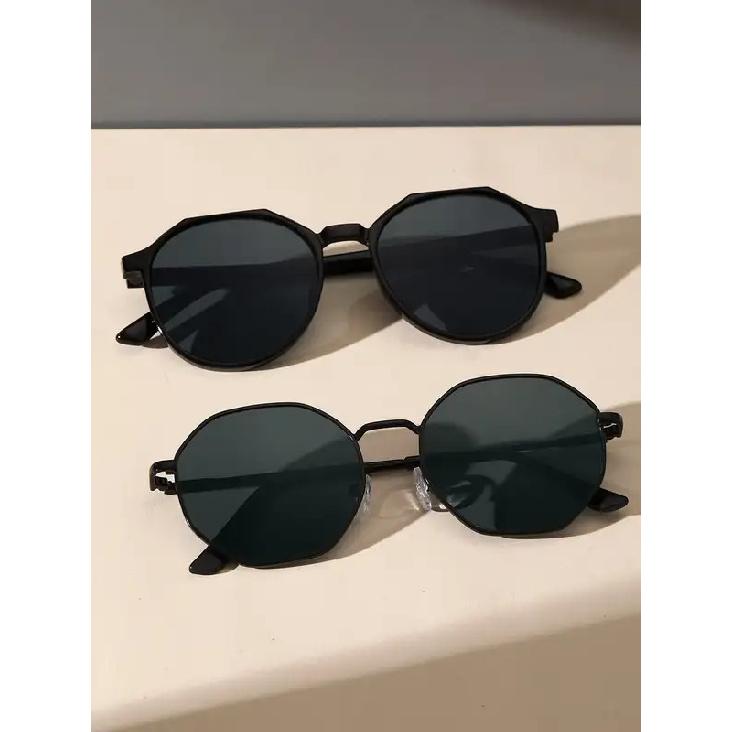 2PCS Men Geometric Frame Fashion Sunglasses Classic Cool Black Glasses For Daily Outdoor Life Women Eyewear Accessories.