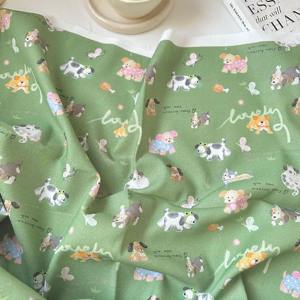 100% Cotton Twill Cartoon Puppy & Butterfly Print Women's & Children's Sleepwear Dress/Handbag