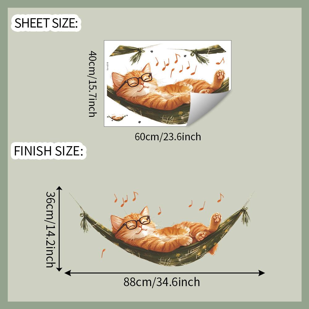 Creative Hammock Cat Wall Sticker Self-Adhesive Removable for Bedroom Living Room Entryway Background Home Decor