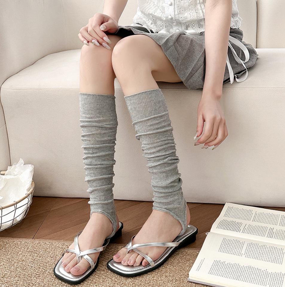 Ballet-Style Over-the-Knee Thin Summer Socks for Women - Solid Color, Calf-Slimming, Double-Needle Scrunch Design