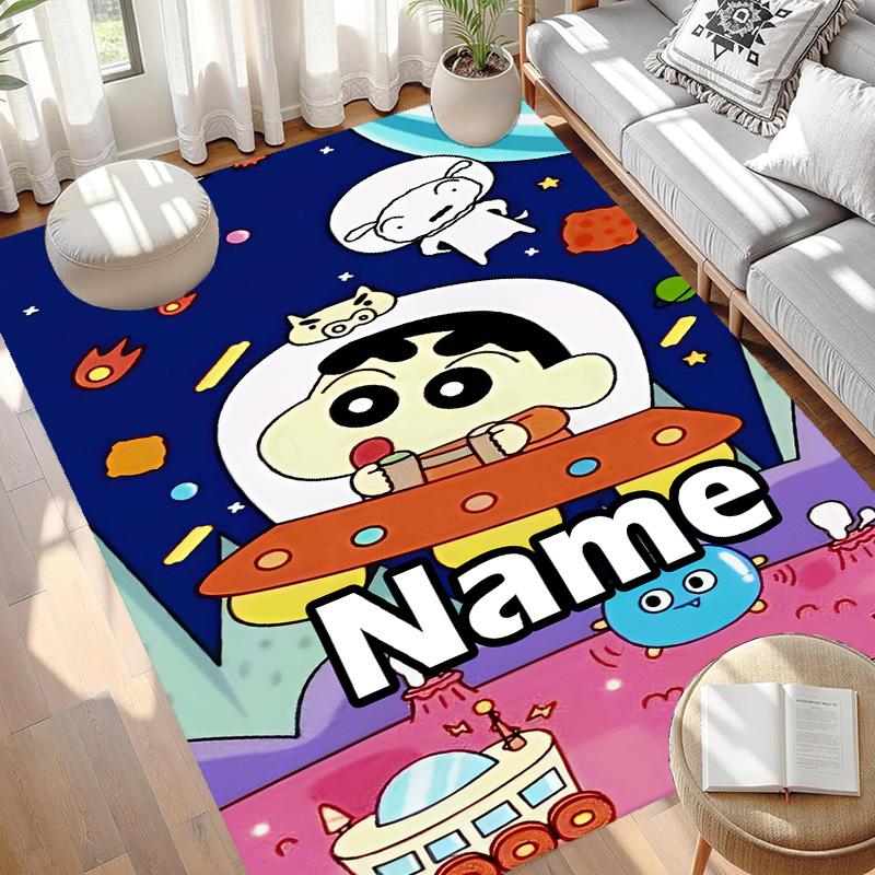 Custom Name Personalized Crayon Shin Print Carpet, Versatile Home Decor Rug, for Playroom, Apartment, Balcony, Entryway, Hallway Gift