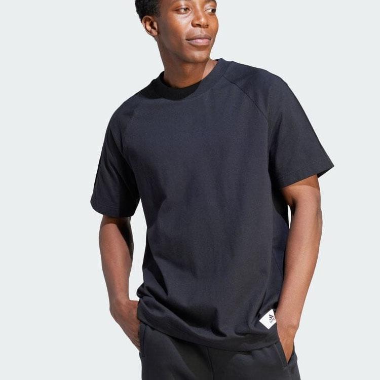 Adidas Long T-Shirt With Plain Logo, Casual Loose Fit, Crew Neck, Short Sleeves Unisex Tops Black IS7490