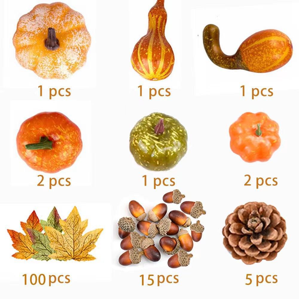Autumn Decor Set: Foam Pumpkins, Pine Cones, and Maple Leaves for Halloween and Thanksgiving