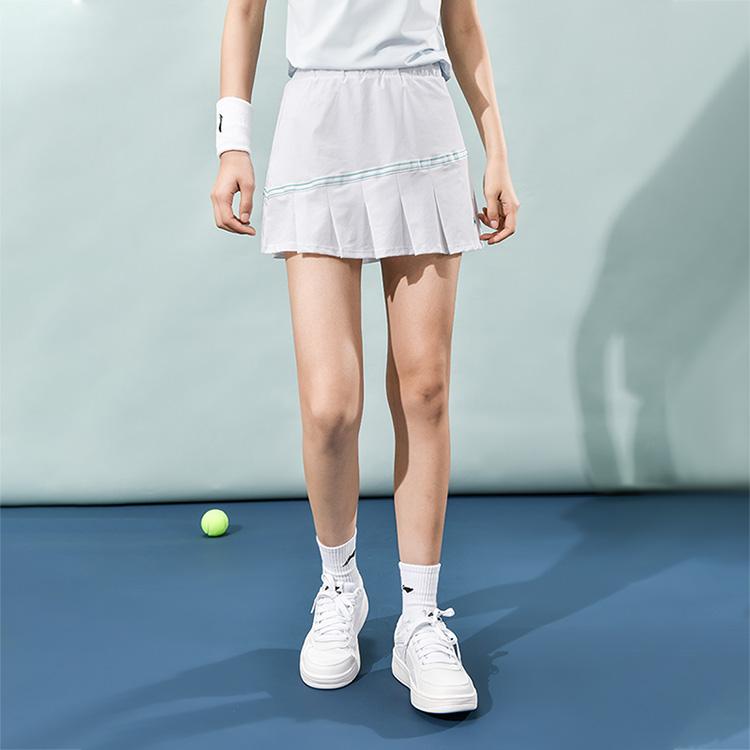 Li-Ning Badminton Series Color Block Mid-Rise Pleated Straight Casual Skirt Women skirts Standard-White ASKU120-2