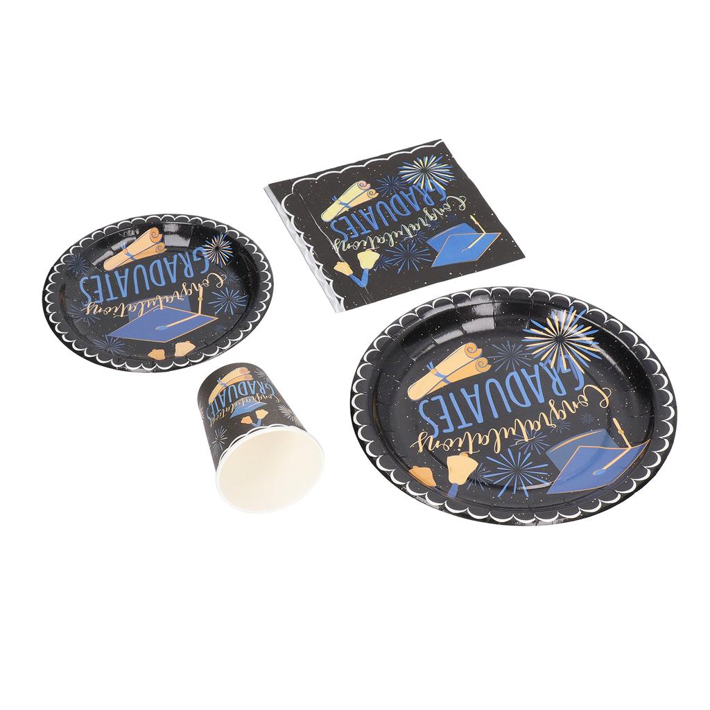 40 Pcs Graduation Plates Set Disposable Black Graduation Dining Table Plate Napkin Set Graduation Party Decorations