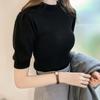 Half Turtleneck Knitted Summer Tops Short Puff Sleeve Shirts Soft Solid Spring Shirt Tees Woman Simple Slim Female Chic 18844