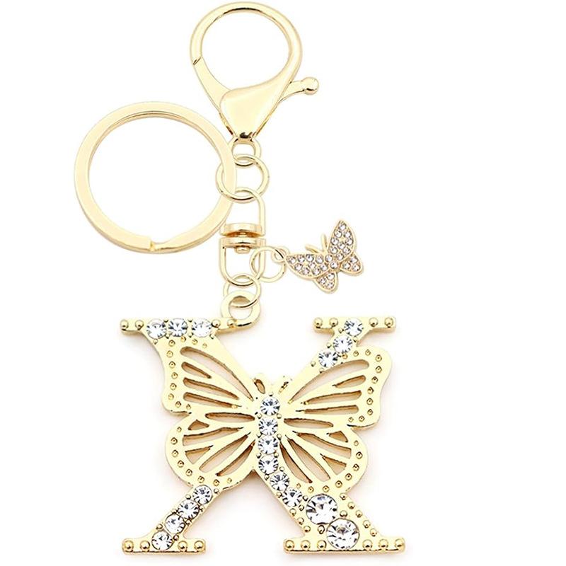 Exquisite Women Capital Letters Charms Keychain Initial 26 A-Z Butterfly Rhinestone Keyring Bag Decoration Pendant Girl Gift