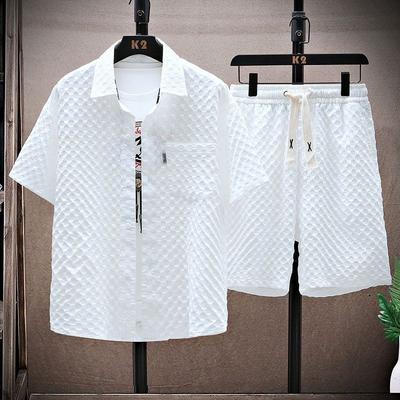 Casual Thin Sports Two-piece Set Summer Ice Silk Suit Men's Trendy Short Sleeve T-shirt Shorts One Set