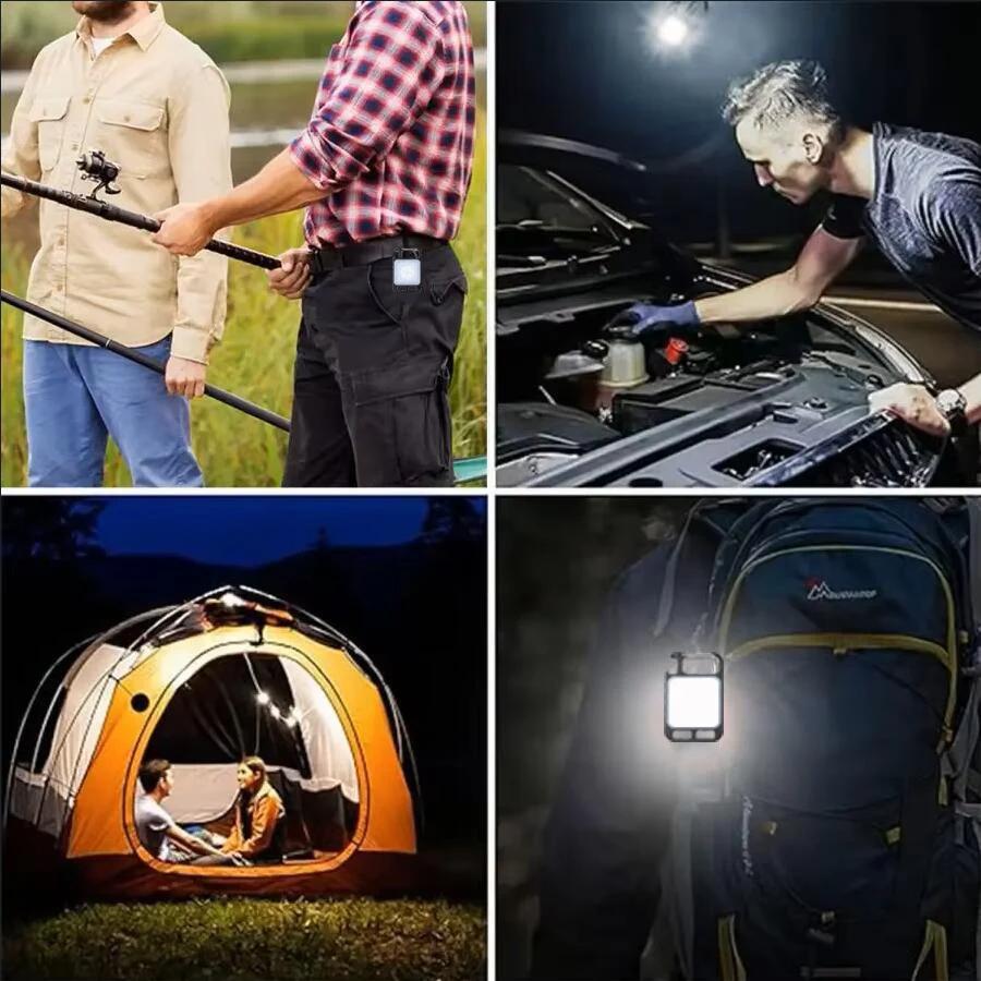 Portable Keychain Light Mini Multifunctional Camping Flashlight USB Rechargeable Work LED Bright COB Pocket Clip Lantern