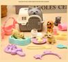 Mini-Tierkatze-Hund-Figur Spielset, Rollenspiel-Tierpflege-Spielzeugset mit Käfig-Futterzubehör für Kinder