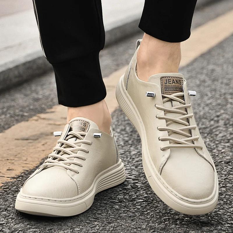 Luxury Genuine Leather Mens Casual Shoes Walking Shoes Men Sneakers Leather Casual Footwear for Man Designer Skateboard Flats