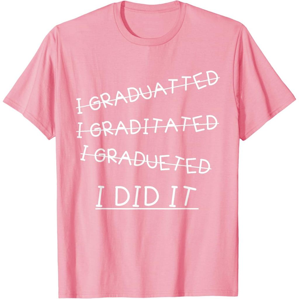 I Did It Funny Graduation Misspelled Words Graphic Short Sleeve Cotton T-Shirt Casual Tee