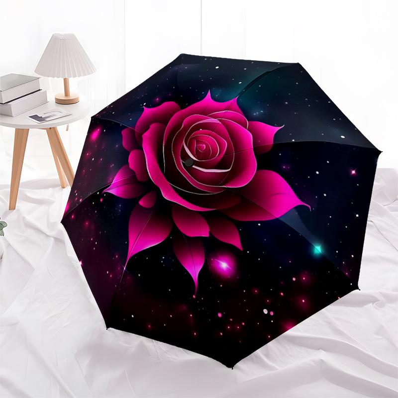 1pc Galactic Rose Automatic Cute Umbrella 8-Bone Design Compact Gear for Outdoor Travel, Perfect Holiday Gift yy251230016