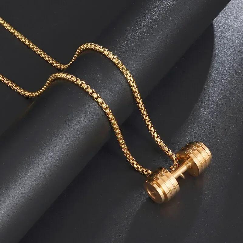 Coole Titanstahl Kurzhantel Anhänger Halskette Langhantel Fitness Anhänger für Männer und Frauen Freizeit Sport Punk Schmuck