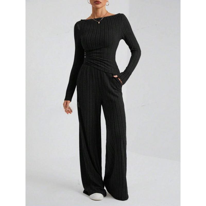 BITCED Women's Fashion Casual Long Sleeve O Neck Pants Suits