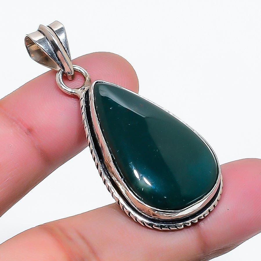 Natural Bloodstone Gemstone Handmade 925 Sterling Silver Pendant 1.77" AP-15774
